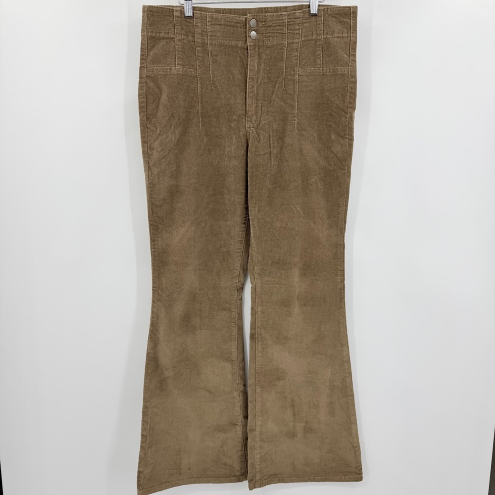 No Boundaries Brown Corduroy Flare Pants High Waisted‎ Tan 15 Wide Leg Retro 70s